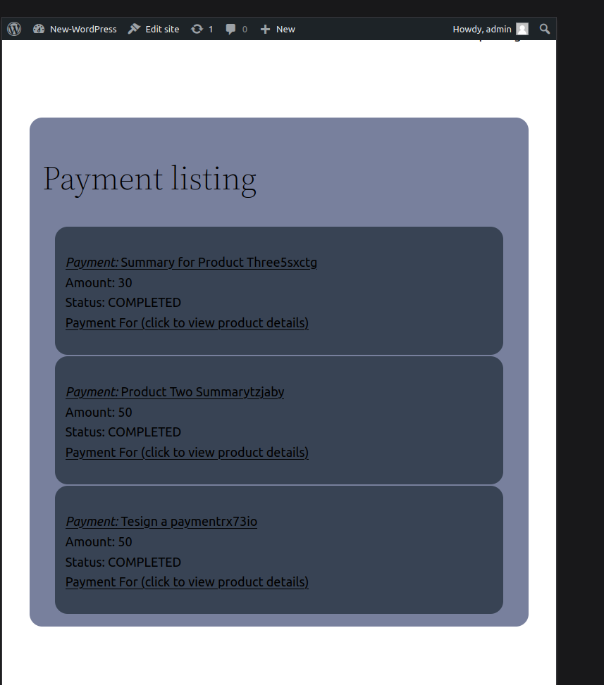 Payment listing