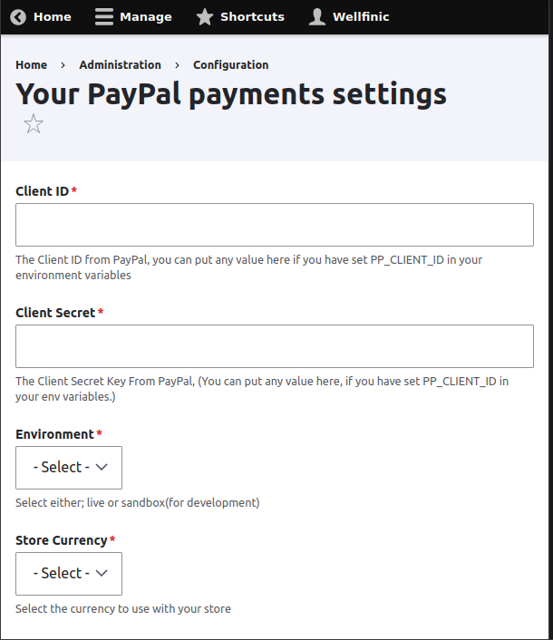 Paypal example configration form